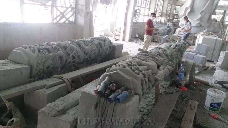Sculptured Column, G603 Sesame Grey Granite Column for Garden Decoration