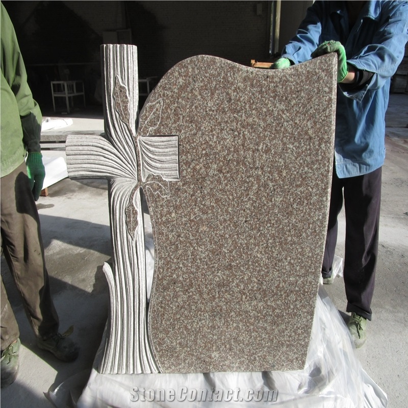 China Granite G664 Cross Shape Headstone,Misty Brown Tombstone