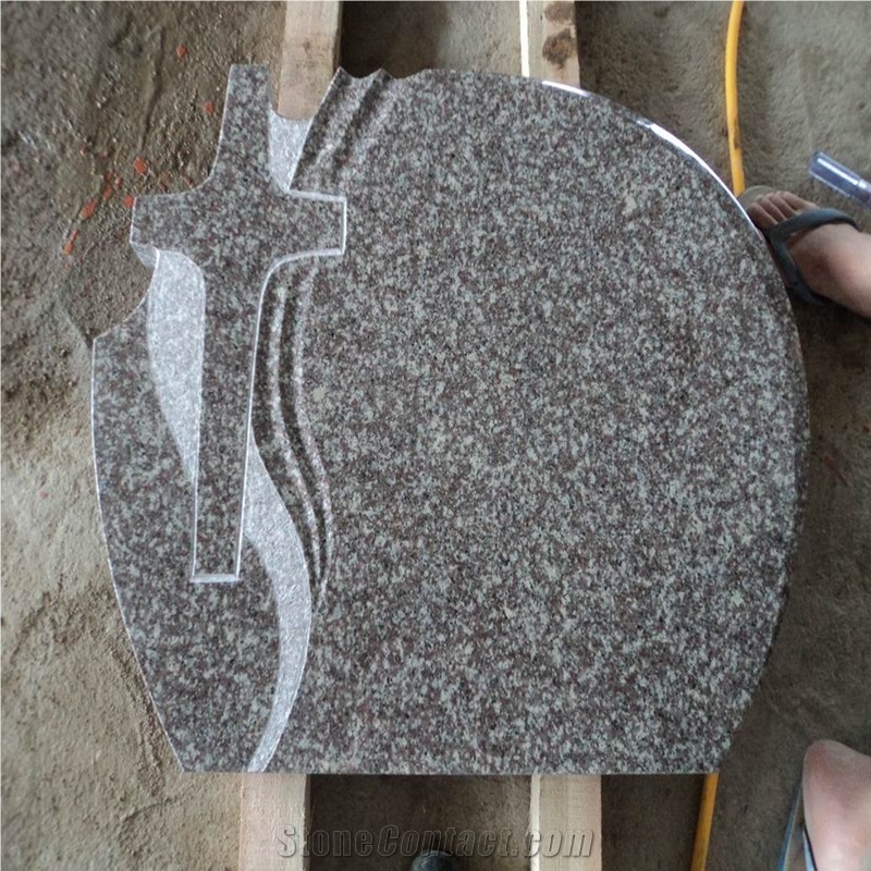China Granite G664 Cross Shape Headstone,Misty Brown Tombstone