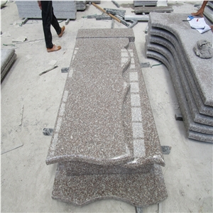 G664 Granite Tombstone,Monument,Memorials,Gravestone,Headstone,China Luna Pearl Luoyuan Red,Poland Style,Wave Cover Plate,Customized ,Cad Drawing