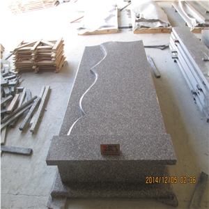 G664 Granite Tombstone,Monument,Memorials,Gravestone,Headstone,China Luna Pearl Luoyuan Red,Poland Style,Wave Cover Plate,Customized ,Cad Drawing