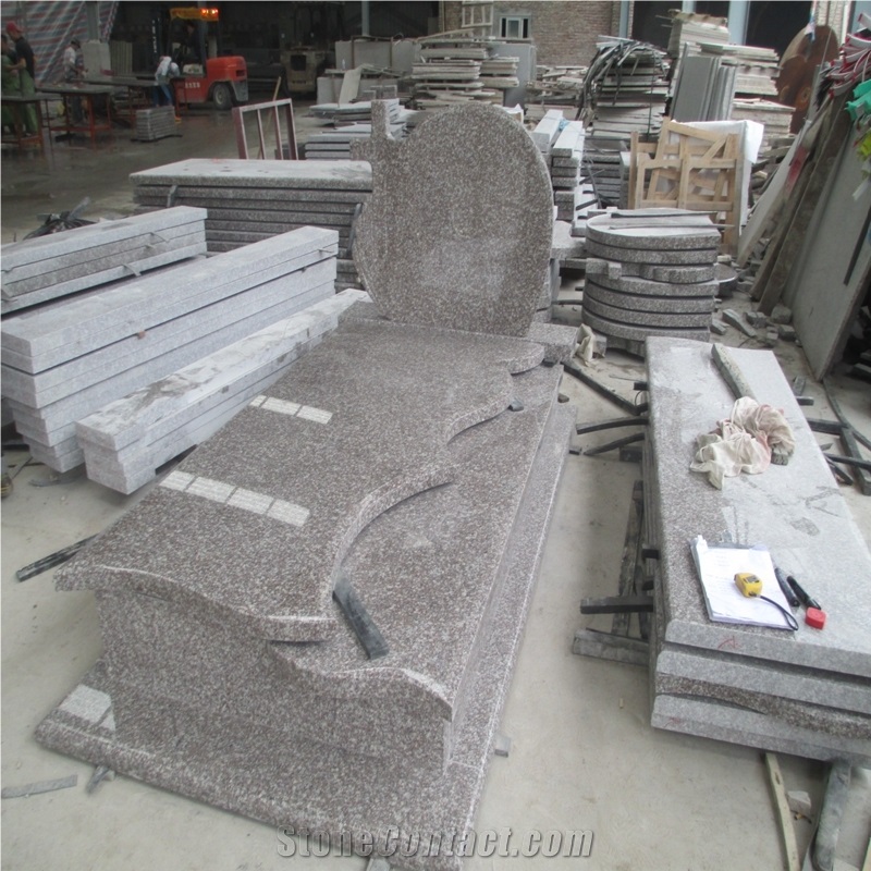 G664 Granite Tombstone,Monument,Memorials,Gravestone,Headstone,China Luna Pearl Luoyuan Red,Poland Style,Wave Cover Plate,Customized ,Cad Drawing