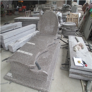 G664 Granite Tombstone,Monument,Memorials,Gravestone,Headstone,China Luna Pearl Luoyuan Red,Poland Style,Wave Cover Plate,Customized ,Cad Drawing