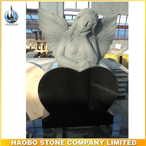 American Style Monument Black Granite Gravestone with Dreaming Angel Carving Tombstone Heart Shaped Headstone High Quality Cemetery Tombstone
