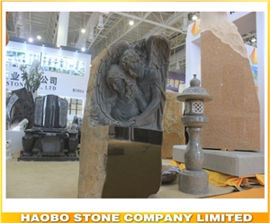 Carved Double Angel Basalt Monument Designs for Sale, Angel Basalt Gravestone,Headstone,Monument with Sculptured Double Angel Price