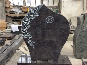 China Factory Direct India Himalaya Blue, Aurora Granite Germany Style Rose Hand Carving Memorials Headstone in Wholesale