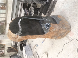 China Natural Stone Black Basalt Hand Carved Rose Flower Carvings Usa Cemetery Monuments Directly from Factory
