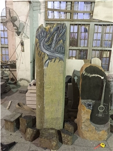China Natural Stone Black Basalt Hand Carved Rose Flower Carvings Usa Cemetery Monuments Directly from Factory