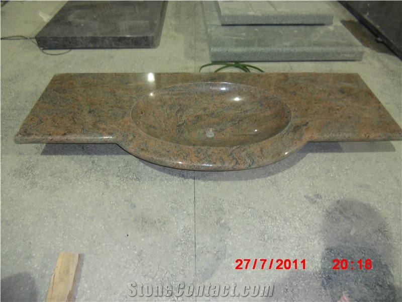 China Quarry Direct Cheap Pink Granite G664 Misty Mauve Bathroom Vanity Tops with Double Basins, Sinks Cut Out One Piece Tops