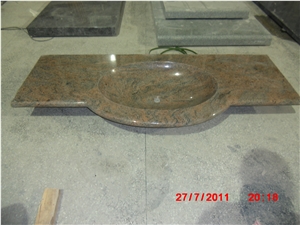China Quarry Direct Cheap Pink Granite G664 Misty Mauve Bathroom Vanity Tops with Double Basins, Sinks Cut Out One Piece Tops
