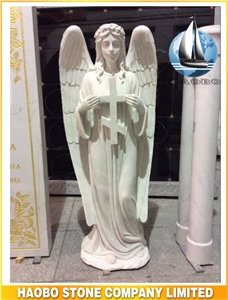 China Quarry Natual Stone Customize Price Cheap White Marble Angel Headstone ,Monument with Carved Cross Designs,Tombstone for Sale ,Graves Factory
