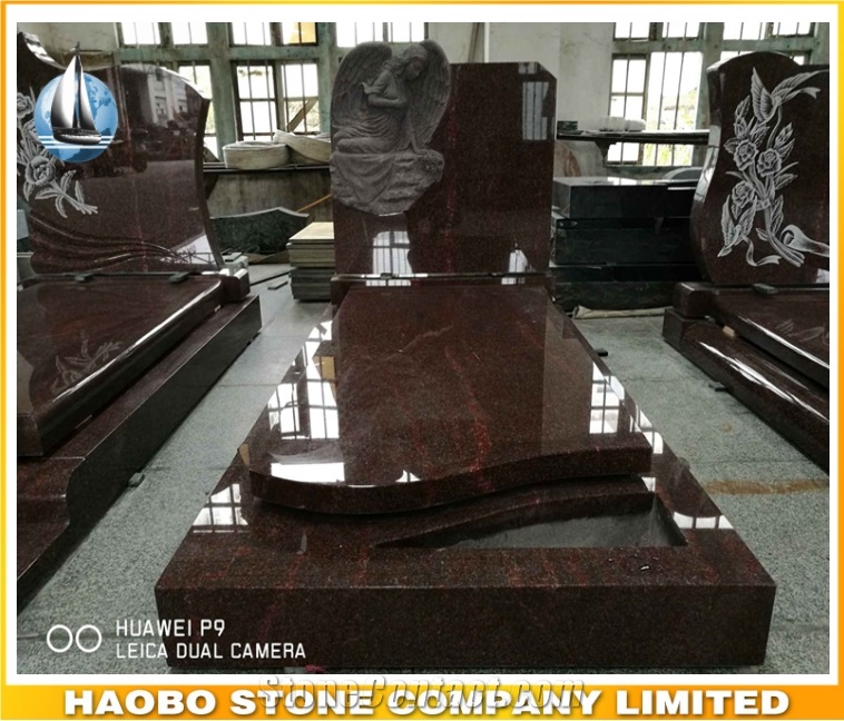 Customize Price Cheap India Red Granite Weeping Angel Headstone