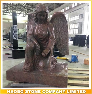 High Polised Natural Stone China Quarry Cheap Twilight Red Granite Angel Etching Headstone Designs ,Angel Tombstone,Grave Monument