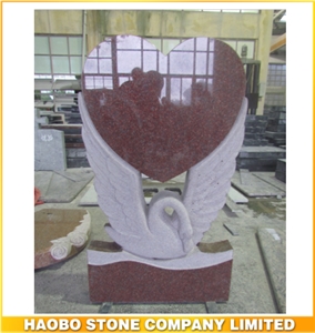 High Polished Natural Stone China Quarry Carved Swan Heart Red Granite Monuments Manufacturer ,Cheap Gravestone, Unique Cemetery Headstones Price
