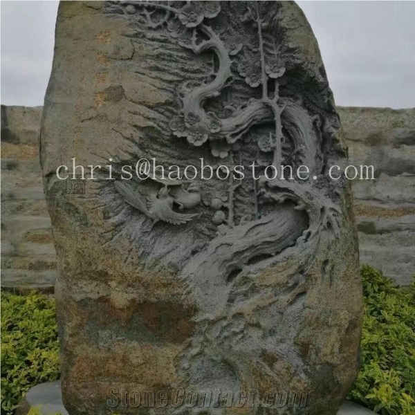 High Quality China Quarry Customize Beautiful Wintersweet Basalt Stone Sculpture for Landscape Decoration,Natural Stone Statue, Wholesale Cheap Price