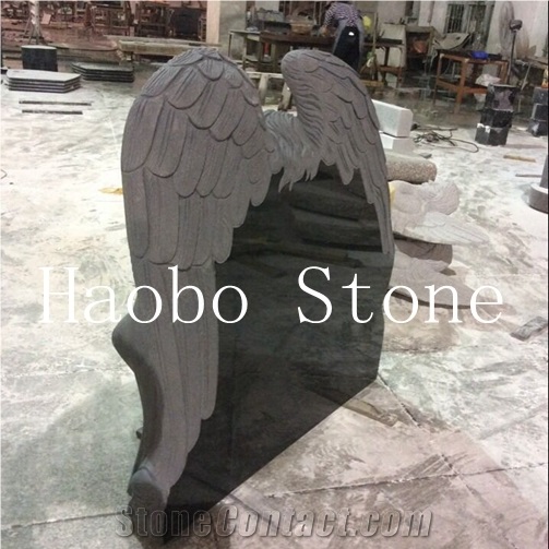 High Quality China Quarrymodern Shanxi Black Granite Carved Angel Headstone Design for Cemetery,Antique Tombstone,Customized Monument,Gravestone Price
