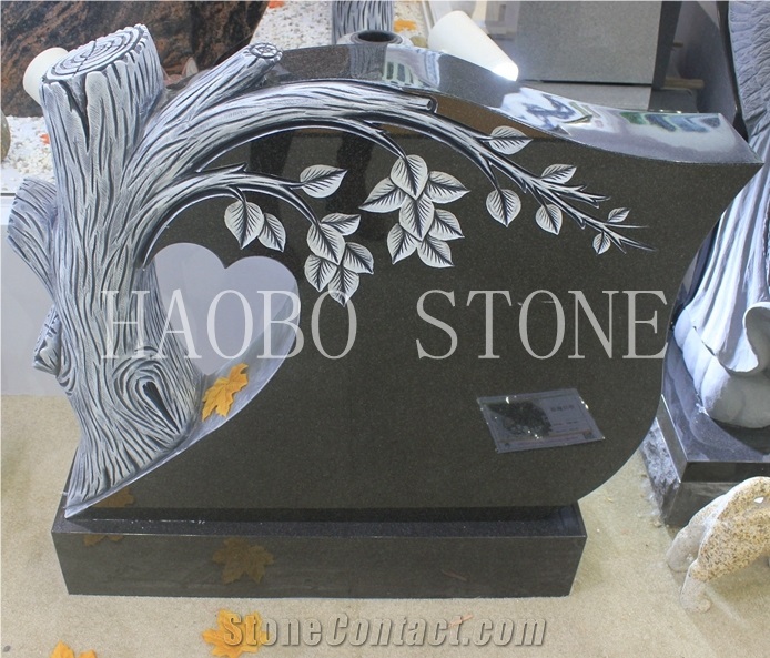 High Quality Good Price Natural Quarry Stone Customized Size Haobo China Factory Beautiful Carved Tree India Mist Granite Headstone Designs for Sale