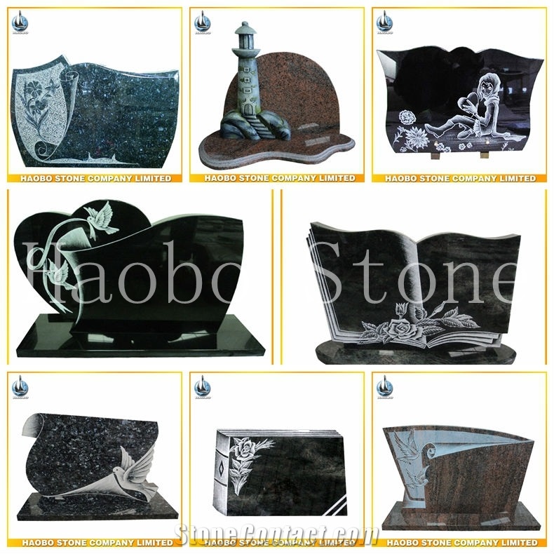 High Quality Good Price Natural Quarry Stone Customized Size Haobo China Factory Beautiful Carved Tree India Mist Granite Headstone Designs for Sale
