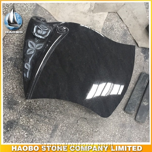 High Quality Shanxi Black Granite Monument Book Type Headstone Rose Carved Design Gravestone European Style Tombstone Plaque with Carved Flower