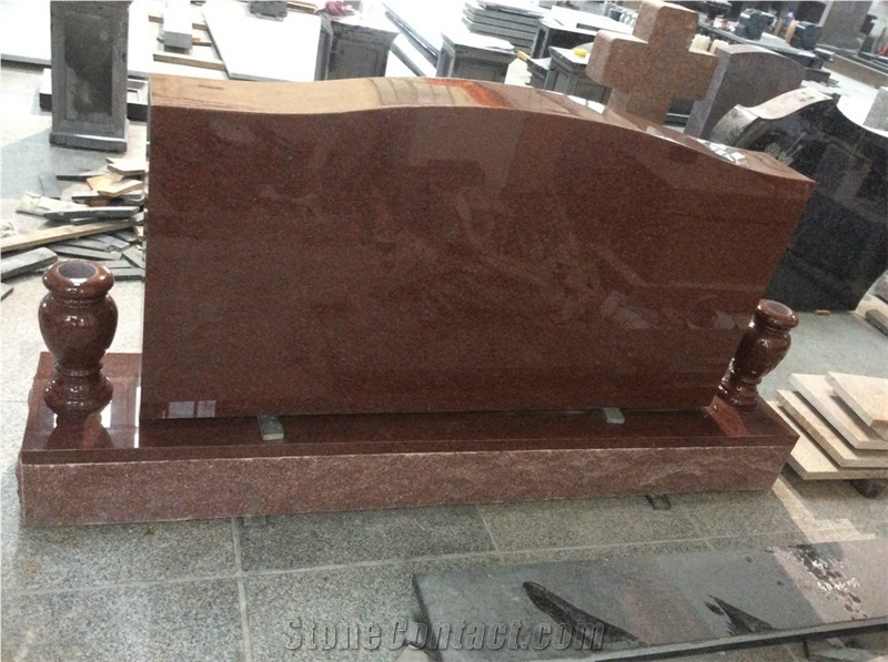 Indian Red Granite Serp Top Cemetery Headstones,Upright Monuments,Cremation Grave Markers, Family Memorials, Polished Gravestones, American Tombstones