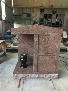 Polished Natural Stone China Manufactoryvermilion Pink Granite Tombstone with Black Vase,Kenora,Canada,Western Style Monument for Memorial Usage