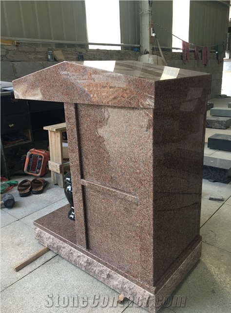 Polished Natural Stone China Manufactoryvermilion Pink Granite Tombstone with Black Vase,Kenora,Canada,Western Style Monument for Memorial Usage