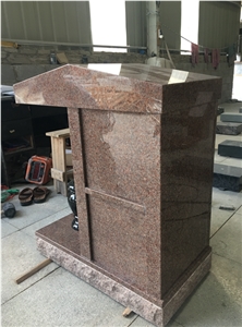 Polished Natural Stone China Manufactoryvermilion Pink Granite Tombstone with Black Vase,Kenora,Canada,Western Style Monument for Memorial Usage