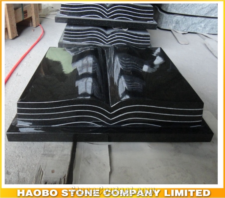 Shanxi Black Granite Open Cremation Book Memorials Design,Customize Price Monument Slab,Tombstone Sign for Cemetery Bench,Cheap Upright Headstone,