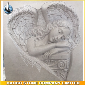 Upright Headstone Haley Beige Marble Gravestone Handcrafts Monument with Ange Sculpture Design Headstone Western Style Cemetery Tombstone