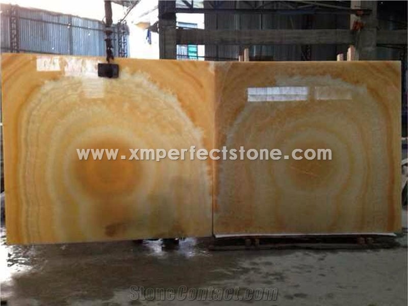 Pakistan Crystal Honey Onyx Slabs,Bookmatched Polished Yellow Onyx 16mm Big Slab