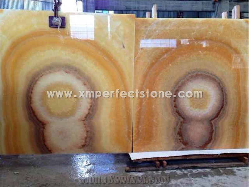 Pakistan Crystal Honey Onyx Slabs,Bookmatched Polished Yellow Onyx 16mm Big Slab