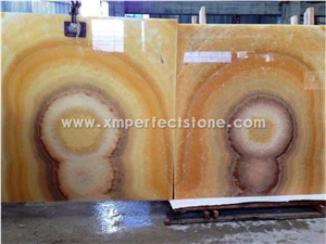 Pakistan Crystal Honey Onyx Slabs,Bookmatched Polished Yellow Onyx 16mm Big Slab
