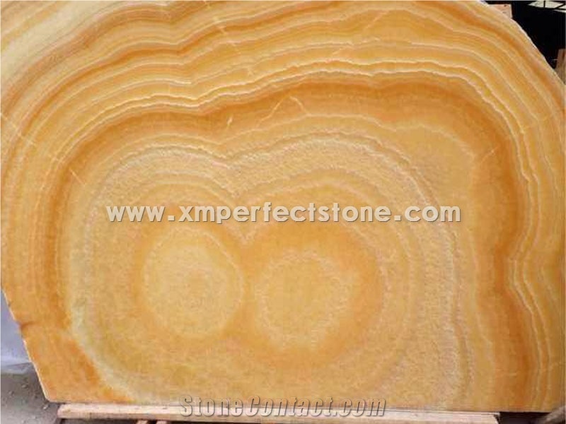 Pakistan Crystal Honey Onyx Slabs,Bookmatched Polished Yellow Onyx 16mm Big Slab