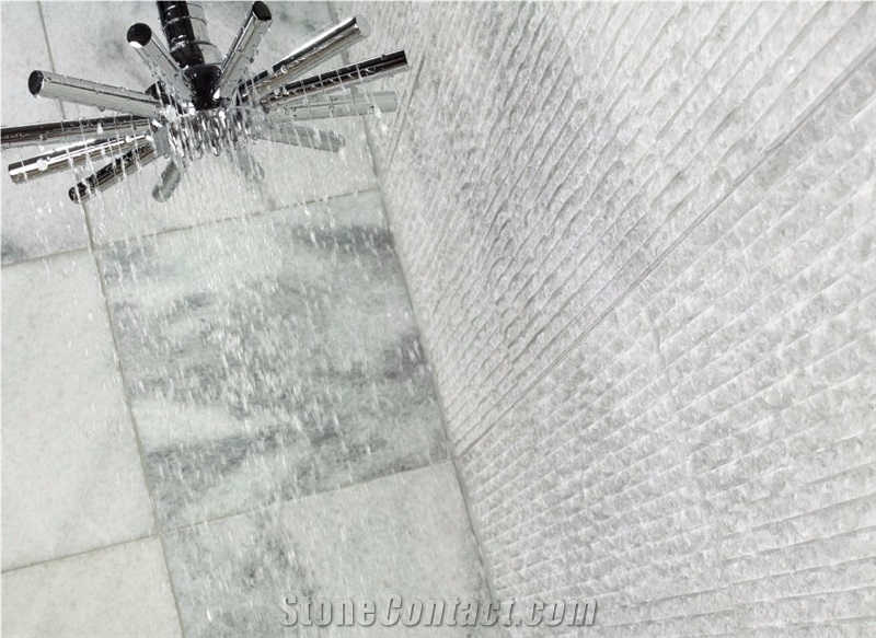 Rough Textured Mugla White Marble Wall Tiles, White Sparkly Marble Chiselled Wall Tile, Waterfall Tile, Lansdcape Stone