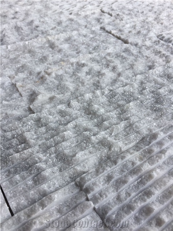 Rough Textured Mugla White Marble Wall Tiles, White Sparkly Marble Chiselled Wall Tile, Waterfall Tile, Lansdcape Stone