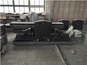 American Styles Granite Monuments in Shanxi Black Granite with Engraving on the Headstone, Flower Statue, Shinning Polished-Manufacturer for Cemetery