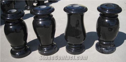 Granite Vase-Granite Lantern for Cemetery in Round Shape, High Polished Degree, Marble Vase, Urn for Cremation Works, Monumental Lanterrns Funeral