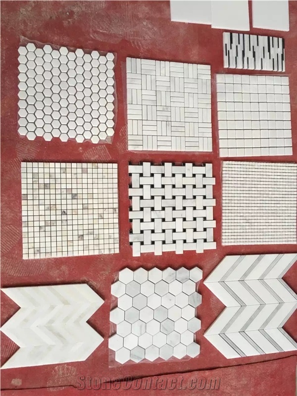 Gray Marble Mosaic Tiles, Grey Marble Mosaic-Square Shape Pattern, Chipped, Laminated, Solit Surface, Linear Strips Mosaic