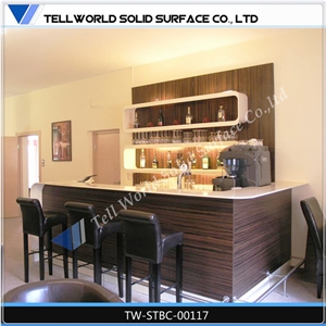 White Pure Acrylic Solid Surface Restaurant Bar Counter with Back Cabinet