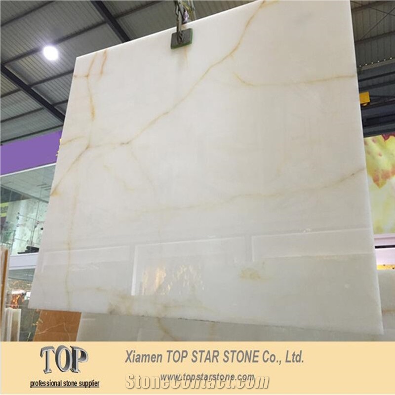 Polished Backlit Onyx Slabs, Naghadeh White Onyx Slab, Persian White Onyx Big Slabs,Snow White Onix Onice Slab,Gold White Onix Slab