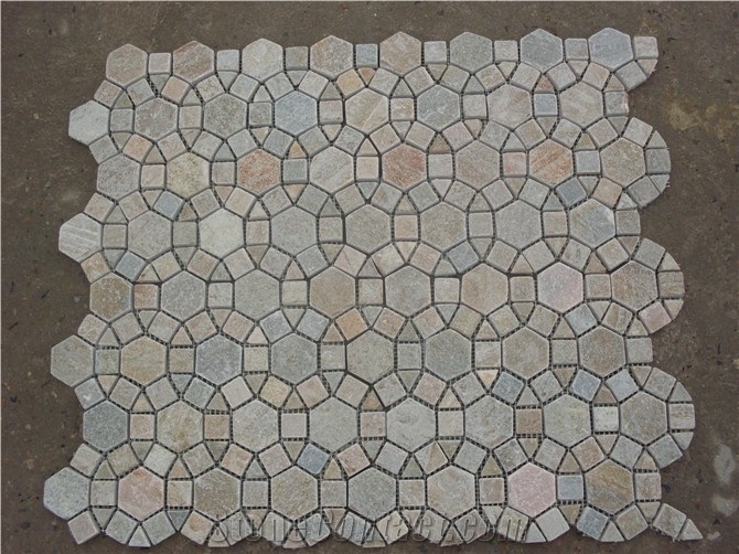 Beige Mosaic Tiles, Tumbled Brick Strip Brick Mosaics,Split Face Mosaic Pattern for Wall Floor, Nature Slit Stone Pebble Chipped Linear Strips