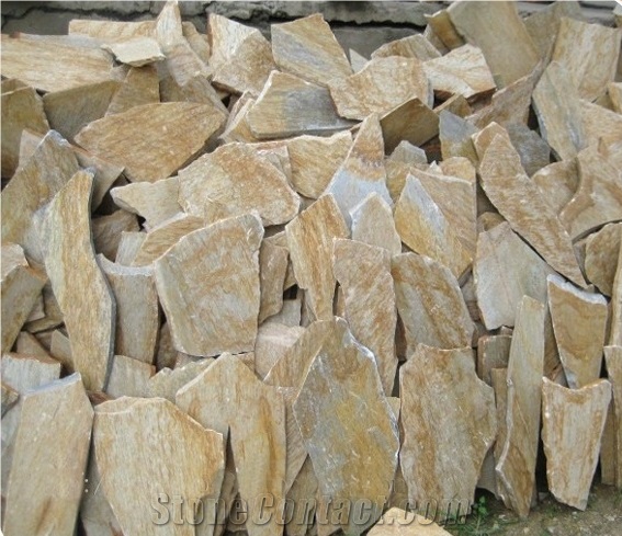 Beige Quartzite Random Flagstones Paver, Golden Quartzite Irregular Flagstone Stone, Random Flagstone Courtyard Paving , Raw Material , Irregular