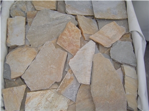 Beige Quartzite Random Flagstones Paver, Golden Quartzite Irregular Flagstone Stone, Random Flagstone Courtyard Paving , Raw Material , Irregular