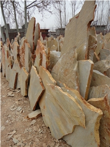 Beige Quartzite Random Flagstones Paver, Golden Quartzite Irregular Flagstone Stone, Random Flagstone Courtyard Paving , Raw Material , Irregular