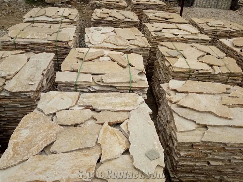 Beige Quartzite Random Flagstones Paving, Yellow Quartzite Irregular Flagstone Stone, Random Flagstone Courtyard Paving