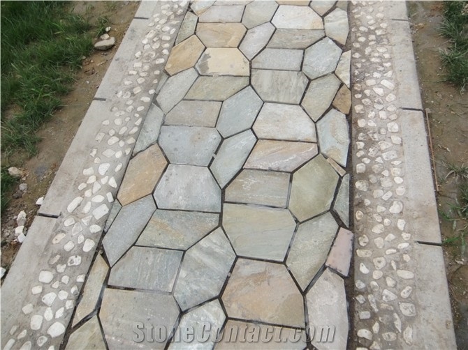 Beige Quartzite Random Flagstones Paving, Yellow Quartzite Irregular Flagstone Stone, Random Flagstone Courtyard Paving
