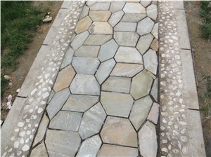 Beige Quartzite Random Flagstones Paving, Yellow Quartzite Irregular Flagstone Stone, Random Flagstone Courtyard Paving