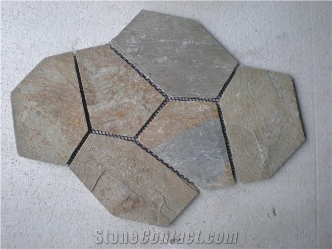Beige Quartzite Random Flagstones Paving, Yellow Quartzite Irregular Flagstone Stone, Random Flagstone Courtyard Paving