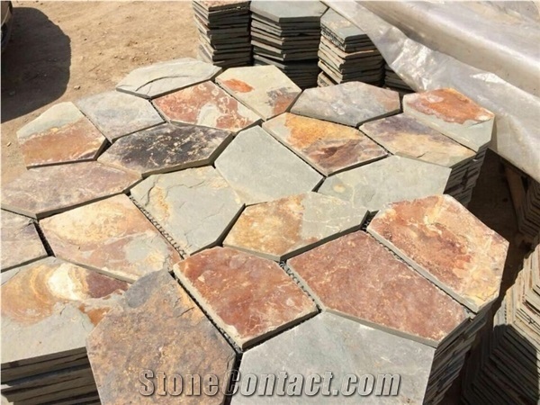 Beige Quartzite Random Flagstones Paving, Yellow Quartzite Irregular Flagstone Stone, Random Flagstone Courtyard Paving