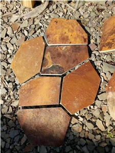 Random Flagstones/Yellow Slate Irregular Flagstones/Slate Flagstone /Slate Flagstone on Mesh/Slate Flagstone Paver/Slate Flagstone for Walling&Flooring